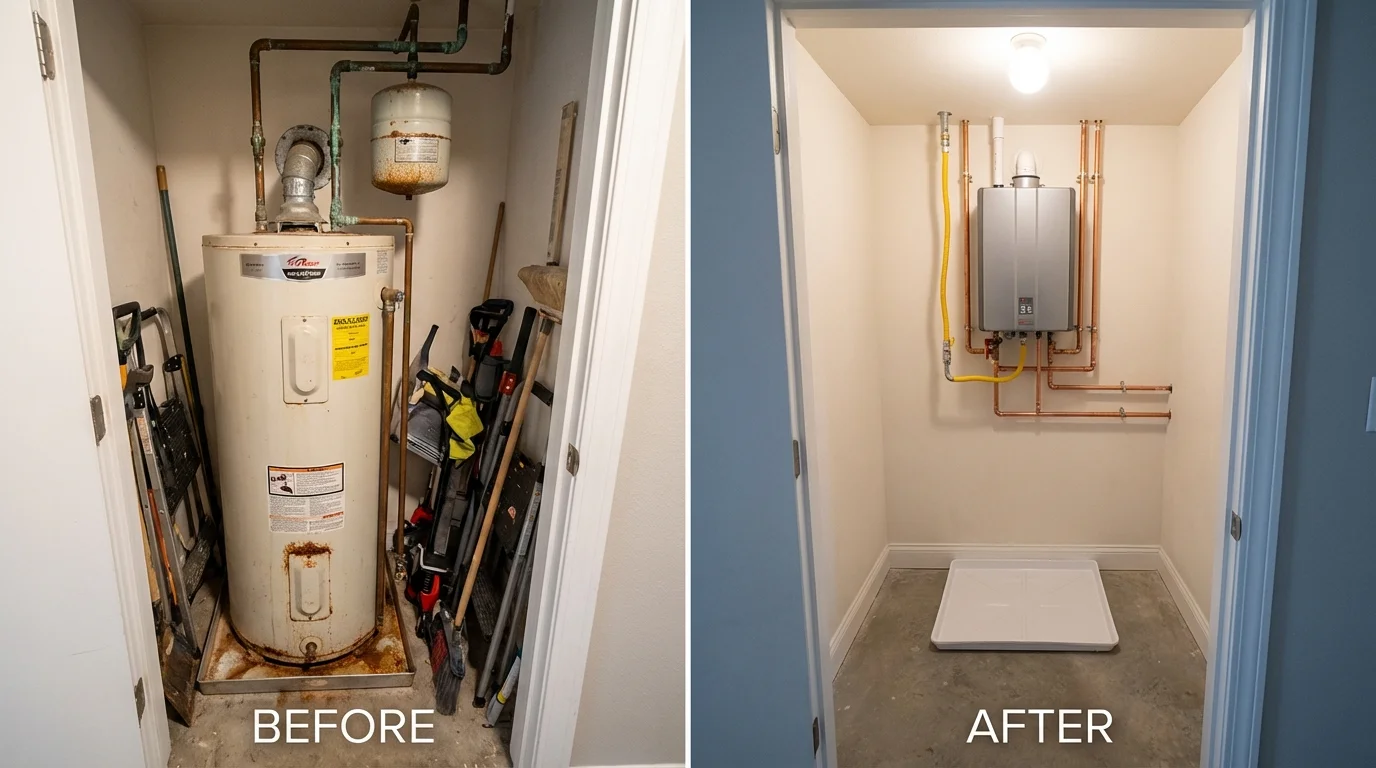 Tank water heater versus wall-mounted tankless unit comparison for Calistoga, CA homeowners
